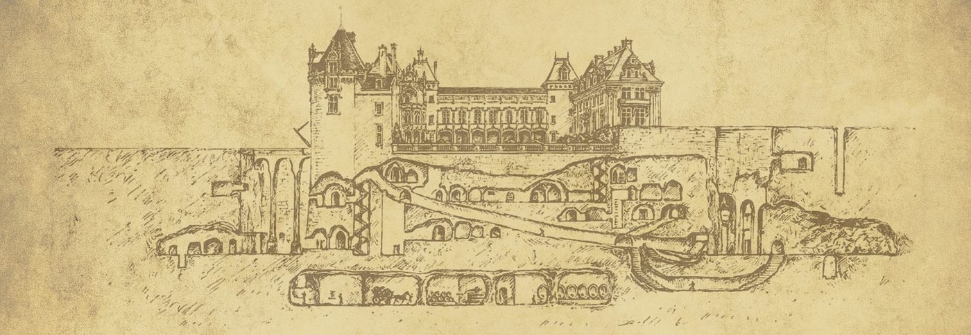 Le château de Brézé et ses douves sèches vertigineuses, révélant la forteresse souterraine troglodytique