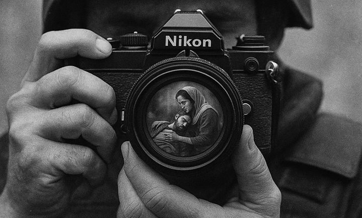 Un photographe immortalisant l'atmosphère d'un lieu de mémoire avec respect et discrétion