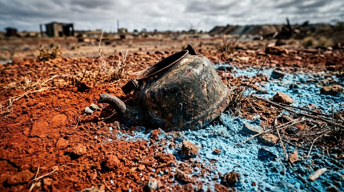 Panneau et route déserte menant à Wittenoom, ville fantôme du Pilbara rayée des cartes d'Australie-Occidentale
